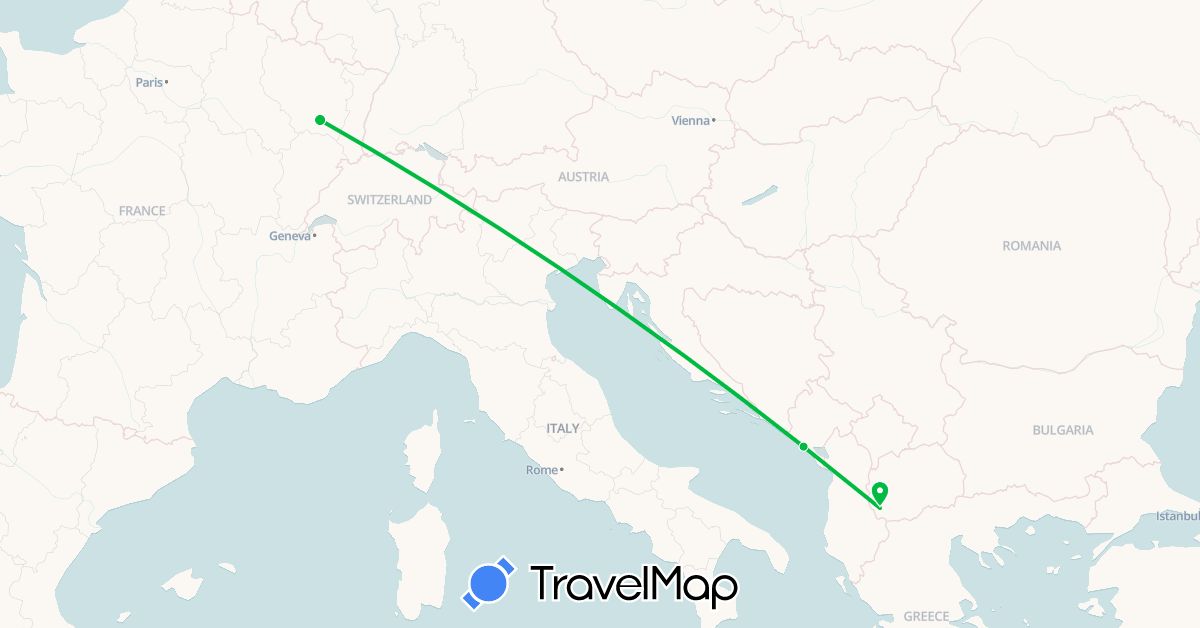 TravelMap itinerary: driving, bus in France, Montenegro, Macedonia (Europe)